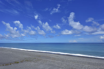 Scenic view of sea against blue sky