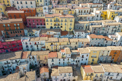 High angle view of buildings in city