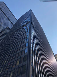 Low angle view of modern building against clear sky