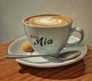 Close-up of coffee cup on table