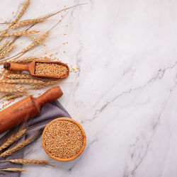 High angle view of bread on table