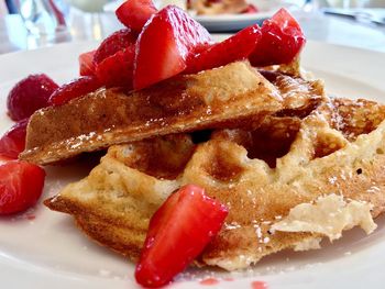 Close-up of breakfast served in plate