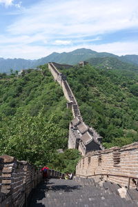 High angle view of steps leading towards mountain