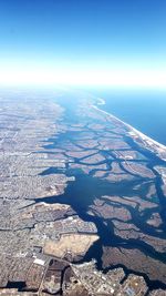 Aerial view of sea against clear sky