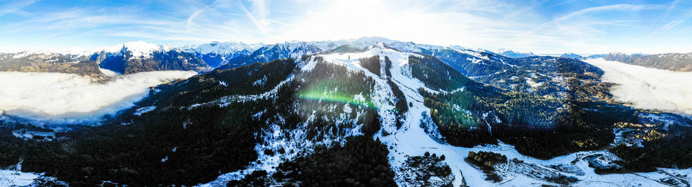 Scenic view of snowcapped mountains against sky