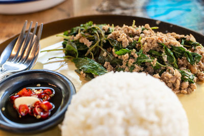 Close-up of meal served in plate