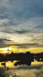 Scenic view of calm lake at sunset