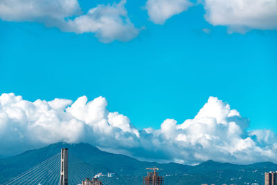 Low angle view of buildings against cloudy sky