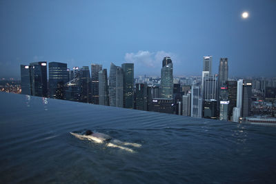 High angle view of man swimming in pool