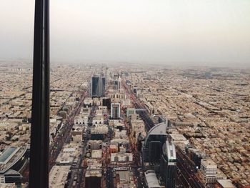 High angle view of city through kingdom centre against sky