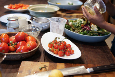 High angle view of vegetables in bowl on table