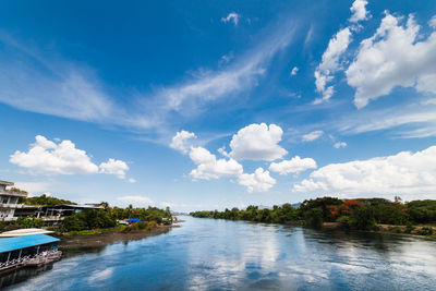 View of swimming pool against cloudy sky