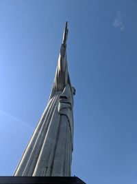 Low angle view of statue against clear blue sky