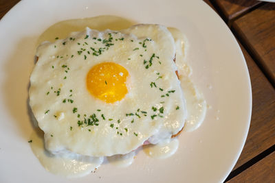 High angle view of breakfast served in plate