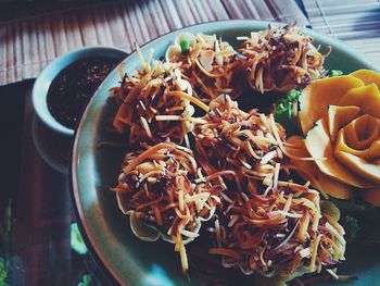 High angle view of meal served in bowl