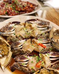 High angle view of food on table