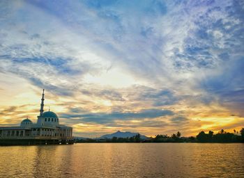 Panoramic sunset view over sarawak river