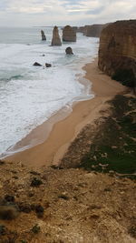 Scenic view of cliffs by sea at port campbell national park