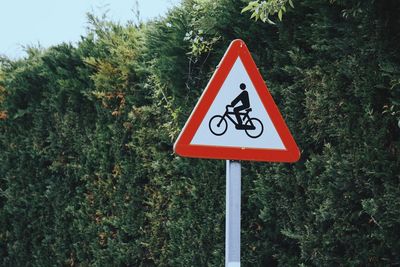 Bicycle traffic sign on the road in the street, traffic signal in the city