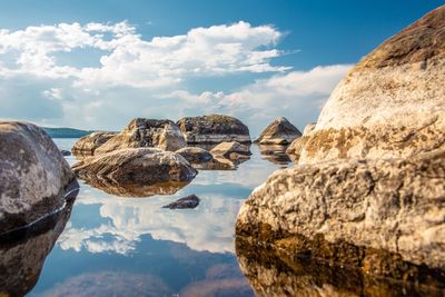 Panoramic view of rocks and mountains against sky