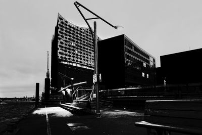 Low angle view of buildings against clear sky