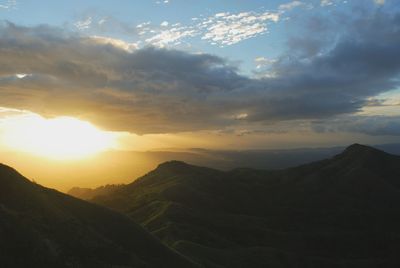 Scenic view of mountains against cloudy sky