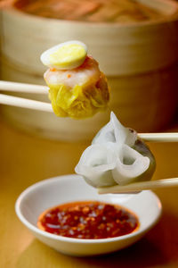 Close-up of served food in plate