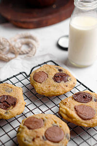 High angle view of cookies on table