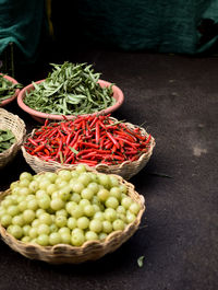 High angle view of vegetables for sale at market