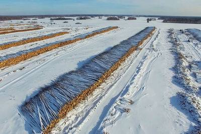 Scenic view of snow covered land