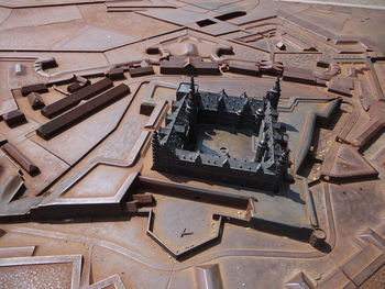 High angle view of old machinery in abandoned building