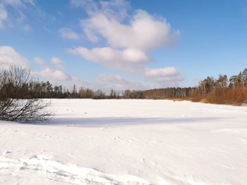 Scenic view of snowcapped landscape against sky