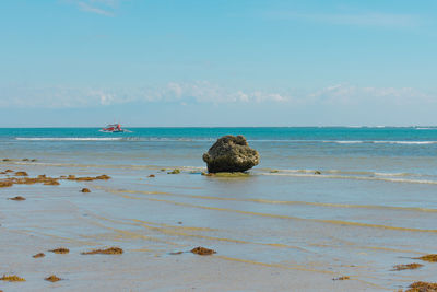 Scenic view of a rock and sea against sky