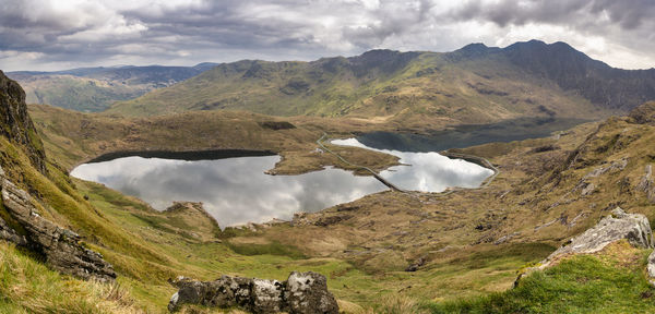 Scenic view of landscape and mountains against sky