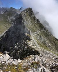 Tilt image of rocks in mountains against sky