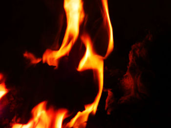 Close-up of fire in the dark