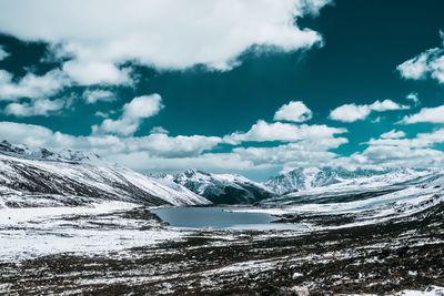 Scenic view of snowcapped mountains against sky