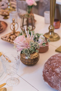 High angle view of potted plant on table