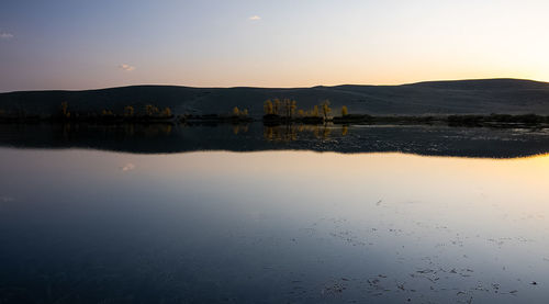 Scenic view of lake against sky during sunset