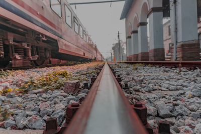 Surface level of railroad track along buildings