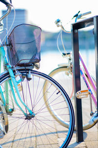 Close-up of bicycle in basket