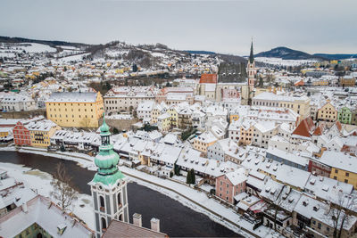 High angle view of buildings in city