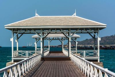 Pier over sea against clear sky