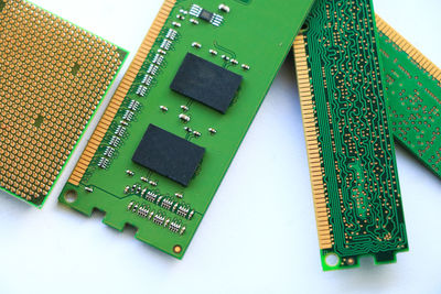 Close-up of circuit board on white background