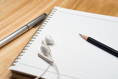 High angle view of pen on table