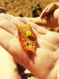 Close-up of hand holding ice cream