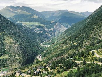 High angle view of landscape and mountains