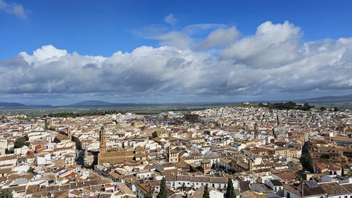 High angle view of townscape against sky