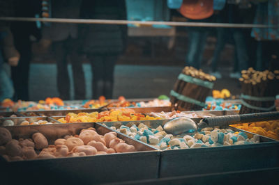 Close-up of marshmallows for window display in market