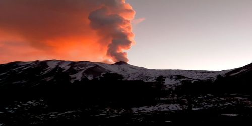 Scenic view of volcanic mountain against sky